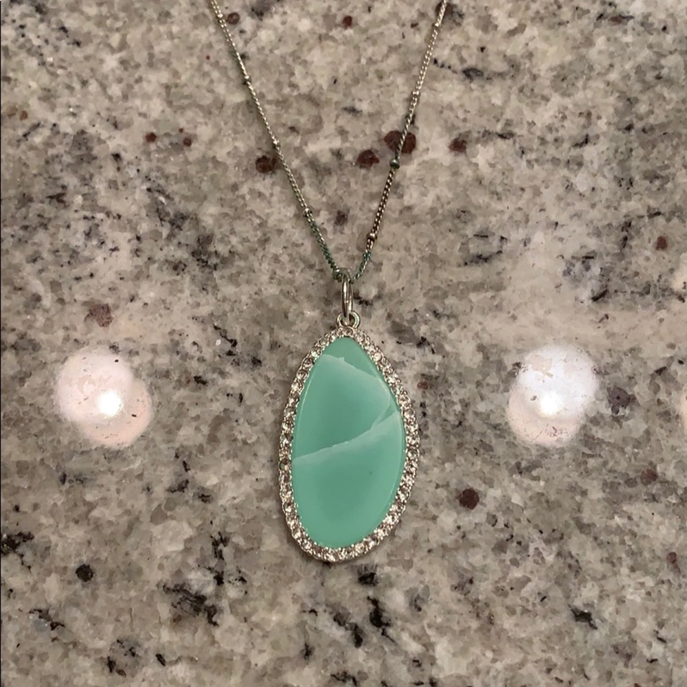 Premier Designs Aqua Stone Pendant Silver Necklace